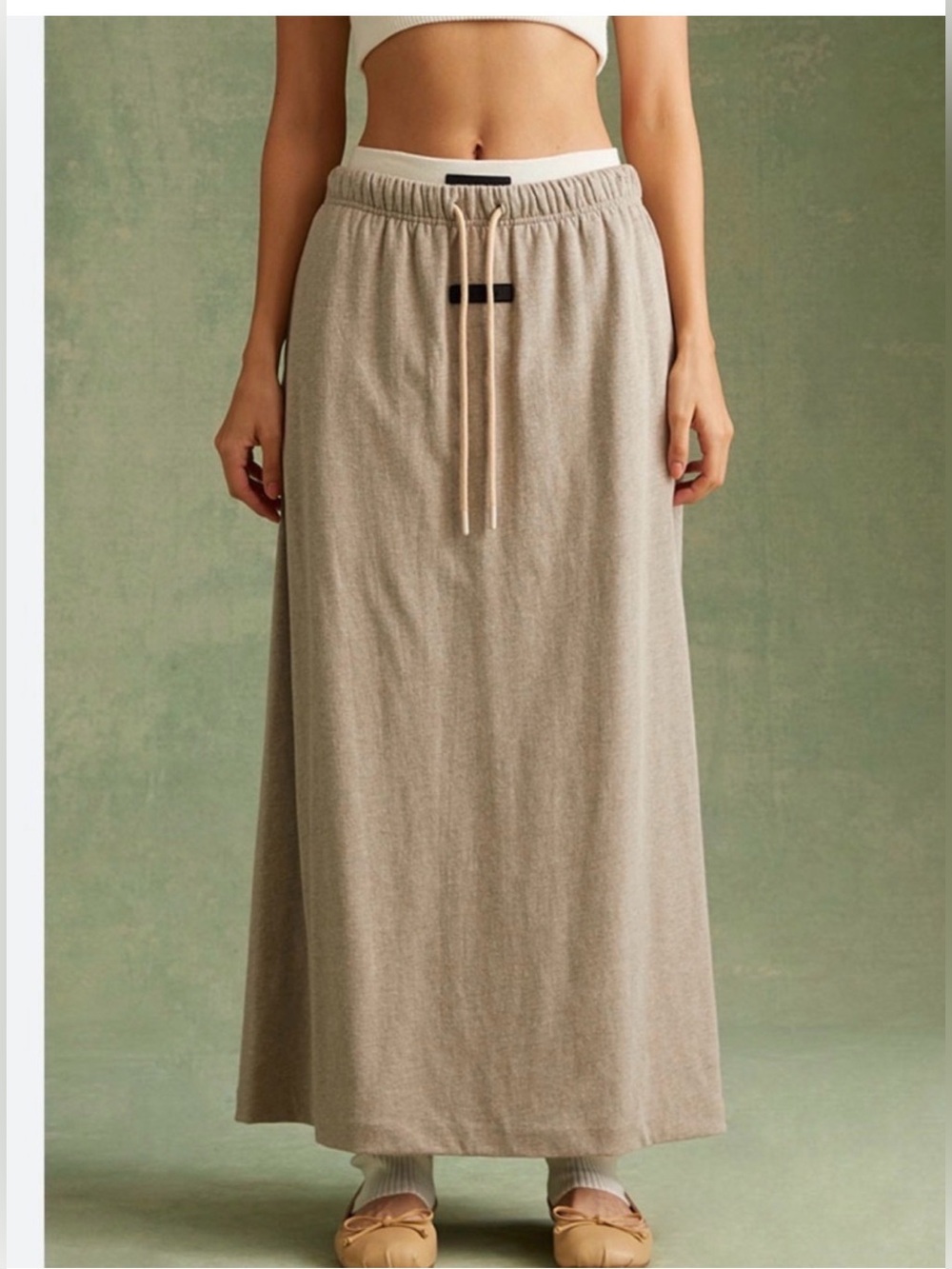 Fear of God Essentials Size S Pull On Elastic Drawstring Beige Midi/Maxi Skirt